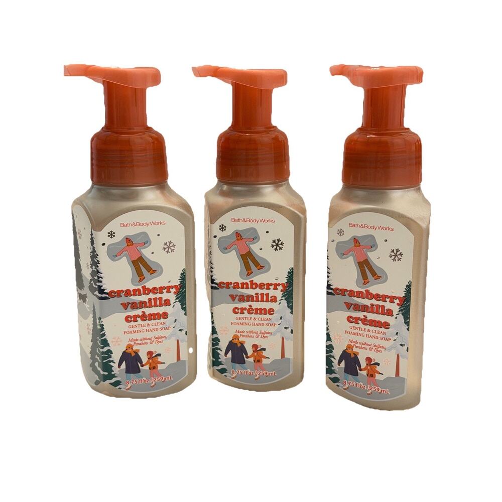 3 X Bath & Body Works Cranberry Vanilla Creme Gentle Foaming Hand Soap 8.75 floz